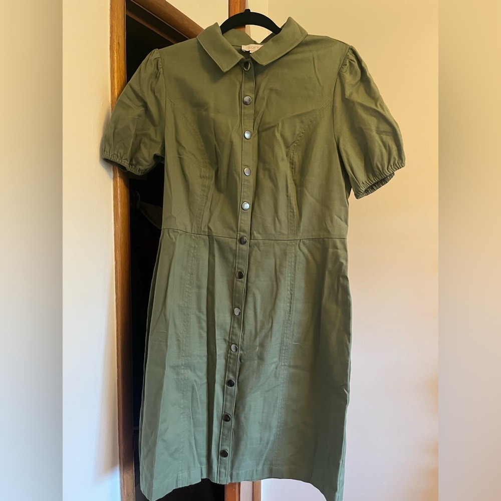 Olive Green Button-Up Dress